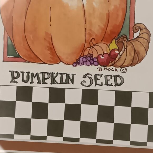 VTG Barbara Mock Pumpkin Print Matted  Framed Green Orange Black & White Checks - Picture 8 of 16